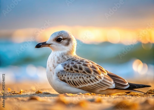 A young Black-headed Gull, Larus ridibundus, finds respite by the sea. photo