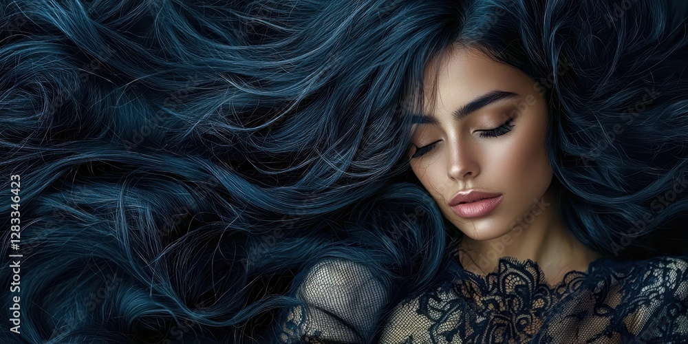 Woman with long dark hair and a lace dress Woman with long dark hair and a lace dress