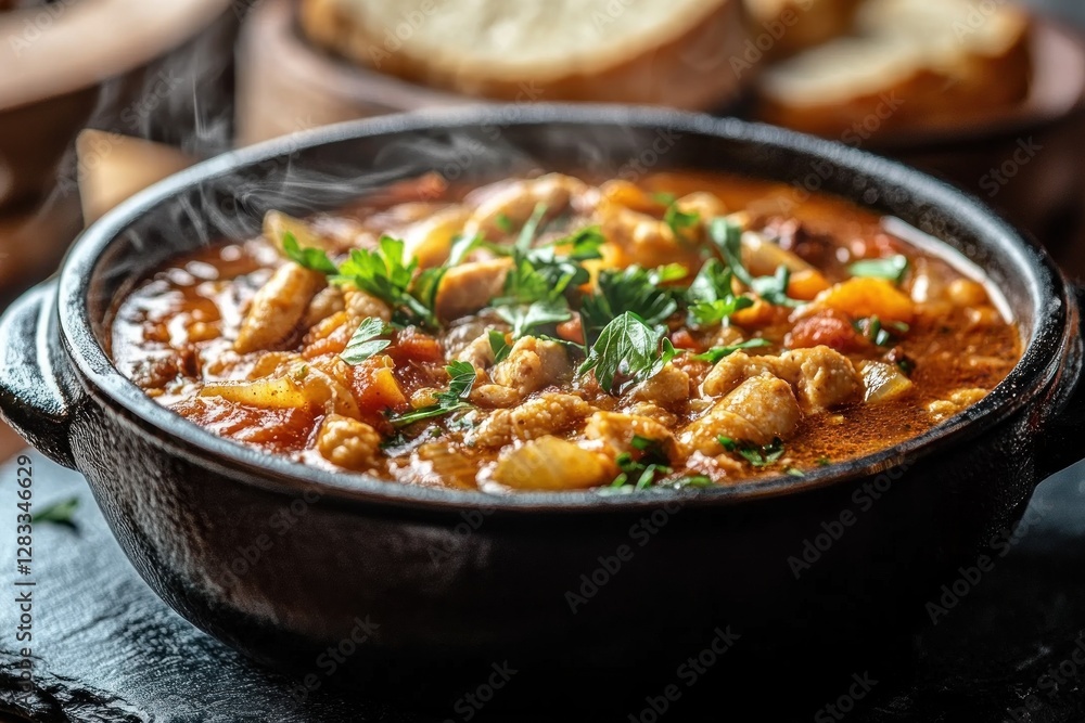 Hearty Beef Tripe Soup Stew with Spices and Bread for Dinner Hearty Beef Tripe Soup Stew with Spices and Bread for Dinner