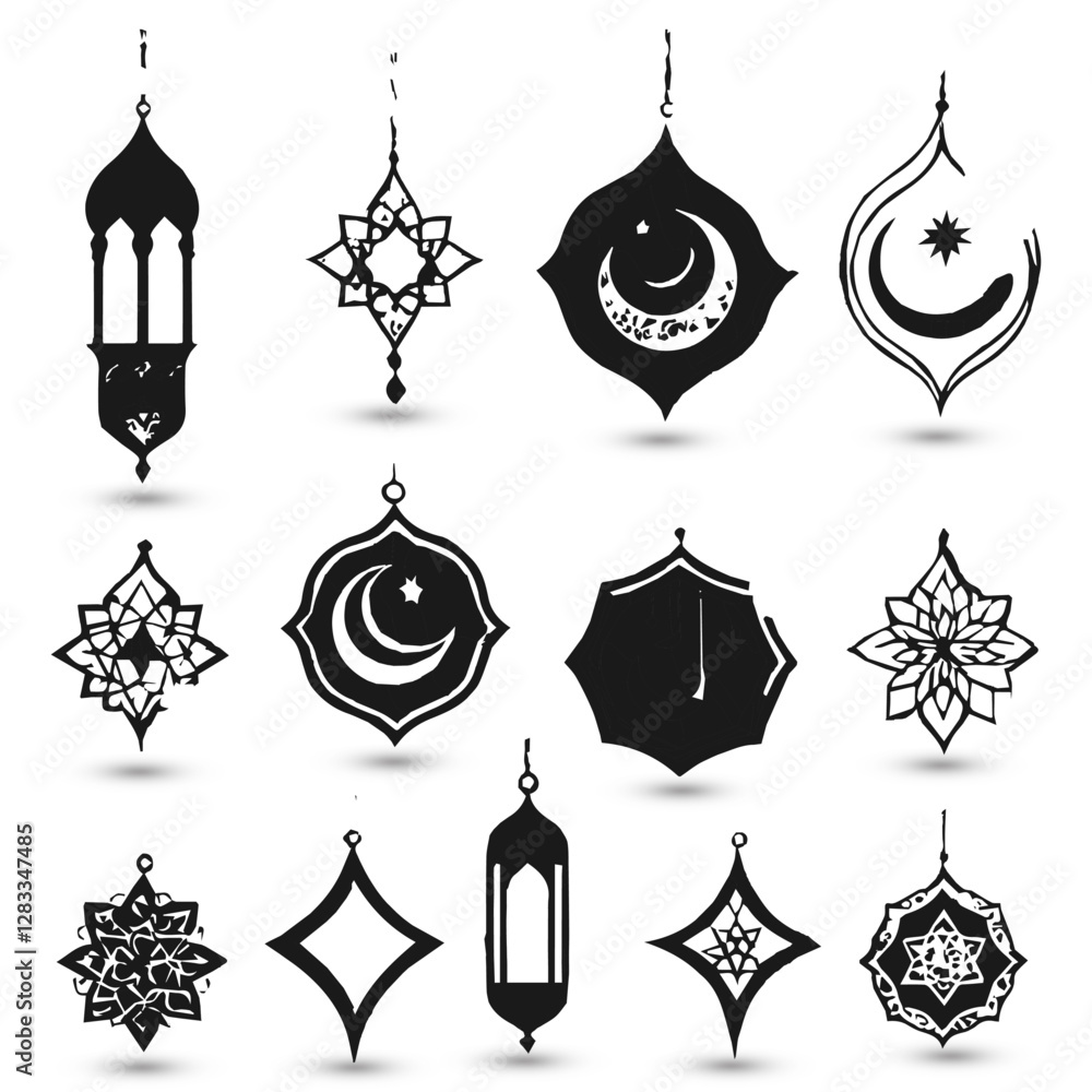 Collection Arabic lanterns realistic set of hanging Islamic Realistic traditional muslim symbols of Ramadan Mubarak fanous isolated Collection Arabic lanterns realistic set of hanging Islamic Realistic traditional muslim symbols of Ramadan Mubarak fanous isolated