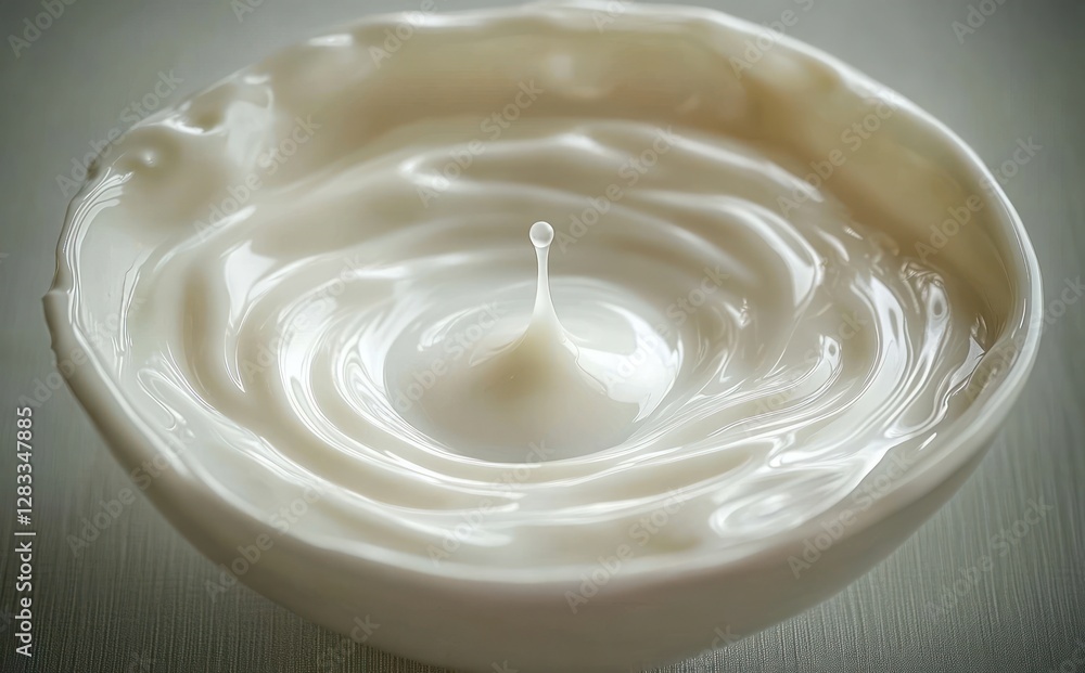 Milk Splash Creating Ripples in Reflective Surface Top View Milk Splash Creating Ripples in Reflective Surface Top View
