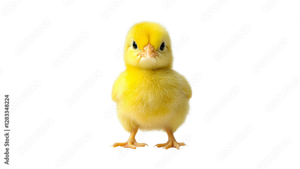 Upright cute yellow chick in light Upright cute yellow chick in light