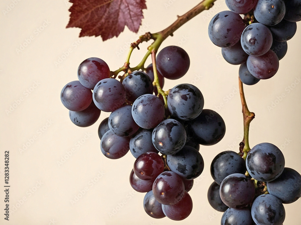 Obraz premium A bunch of grapes, placed on a muted gray background.