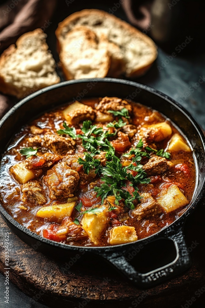 Hearty Beef Tripe Stew with Spices and Fresh Parsley Served with Bread Hearty Beef Tripe Stew with Spices and Fresh Parsley Served with Bread