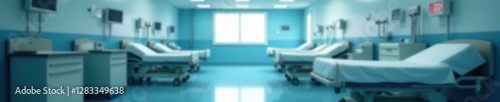 Abstract hospital setting, defocused equipment and beds, generic, bokeh, bed
