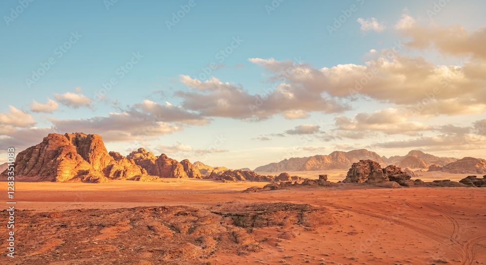 Red Mars like landscape in Wadi Rum desert, Jordan, this location was used as set for many science fiction movies