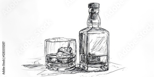 Bottle of liquor next to a glass