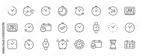 Vector set of time and clock icons for digital design.