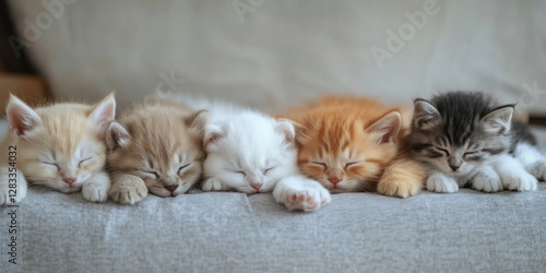 A group of kittens are sleeping on a bed