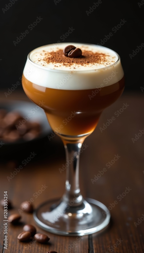 Espresso cocktail with white foam and coffee bean garnish, tasty, coffeebean Espresso cocktail with white foam and coffee bean garnish, tasty, coffeebean