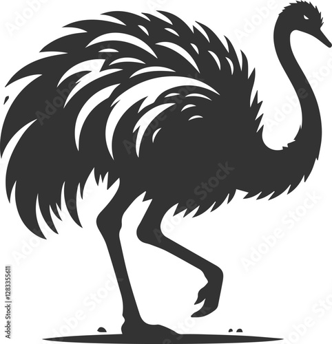 Ostrich walking with its head lowered animal vector silhouette