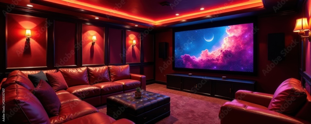 High-end basement home theater, recessed lighting, game room, comfortable High-end basement home theater, recessed lighting, game room, comfortable
