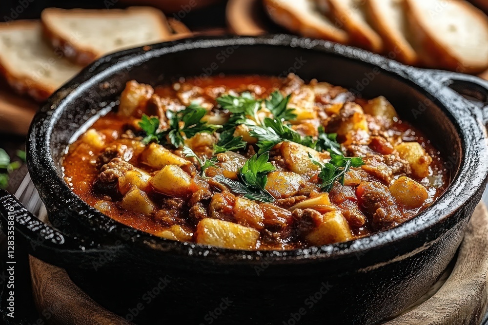 Hearty Beef Tripe Stew with Spices and Fresh Bread Hearty Beef Tripe Stew with Spices and Fresh Bread