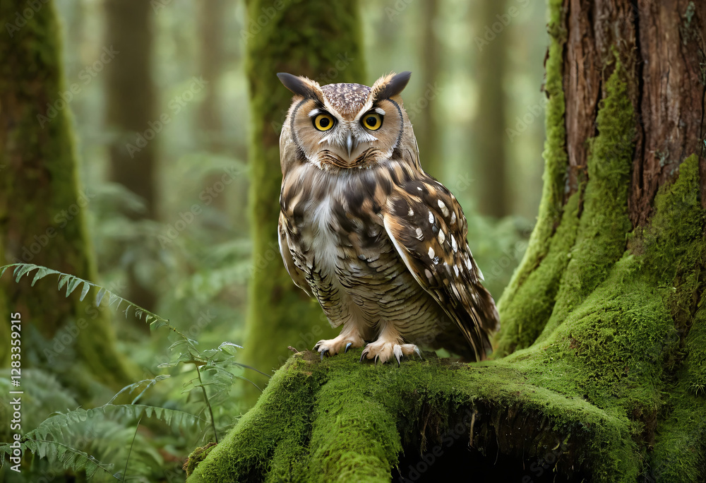 Owl on tree portrait Owl on tree portrait