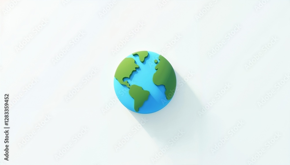 Fototapeta premium 3D model of Earth with green continents and blue oceans on light background representing global concept with copy space