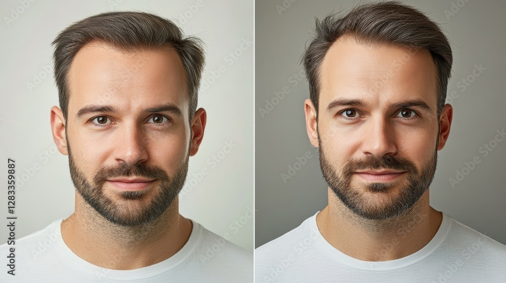 Fototapeta premium The man in the white shirt has a beard and a shaved head