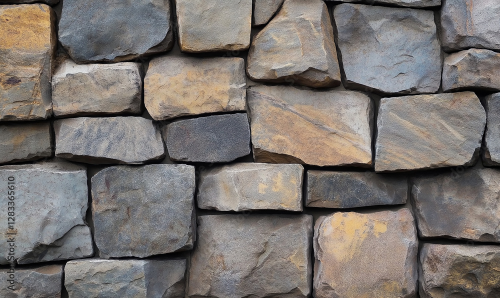 Stone-clad wall made of various-sized uneven bricks, perfect for a rustic, rugged aesthetic Stone-clad wall made of various-sized uneven bricks, perfect for a rustic, rugged aesthetic