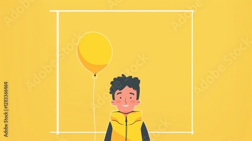 Yellow Day Boy With Balloon Vector Illustration