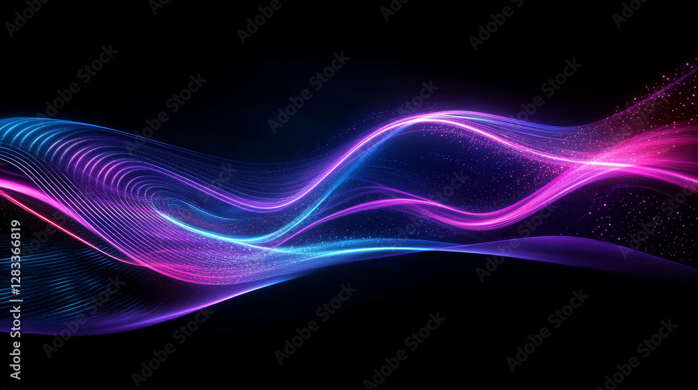 Fototapeta premium Neon glowing waves, magic energy space light concept, abstract background wallpaper design