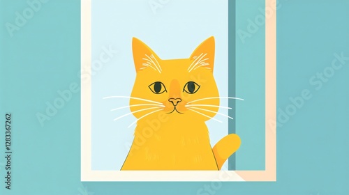 Yellow Cat Mascot Flat Vector Illustration