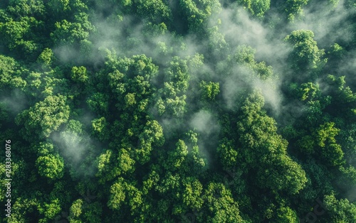 Wallpaper Mural Aerial View of Green Forest Trees with Dramatic Light and Mist for Sustainable Environment and Carbon Neutrality Torontodigital.ca