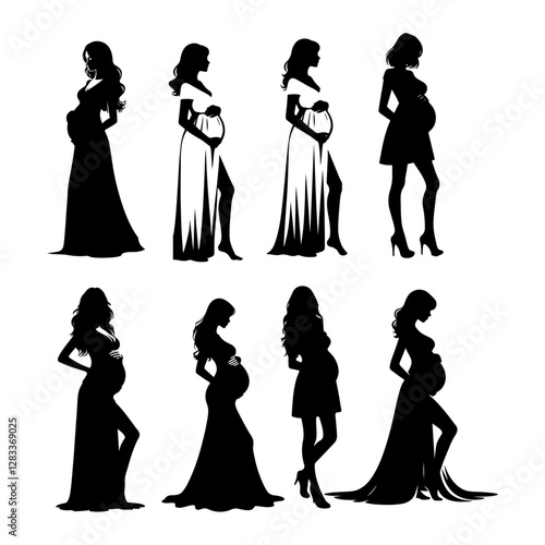 A set of pregnant woman vector silhouette