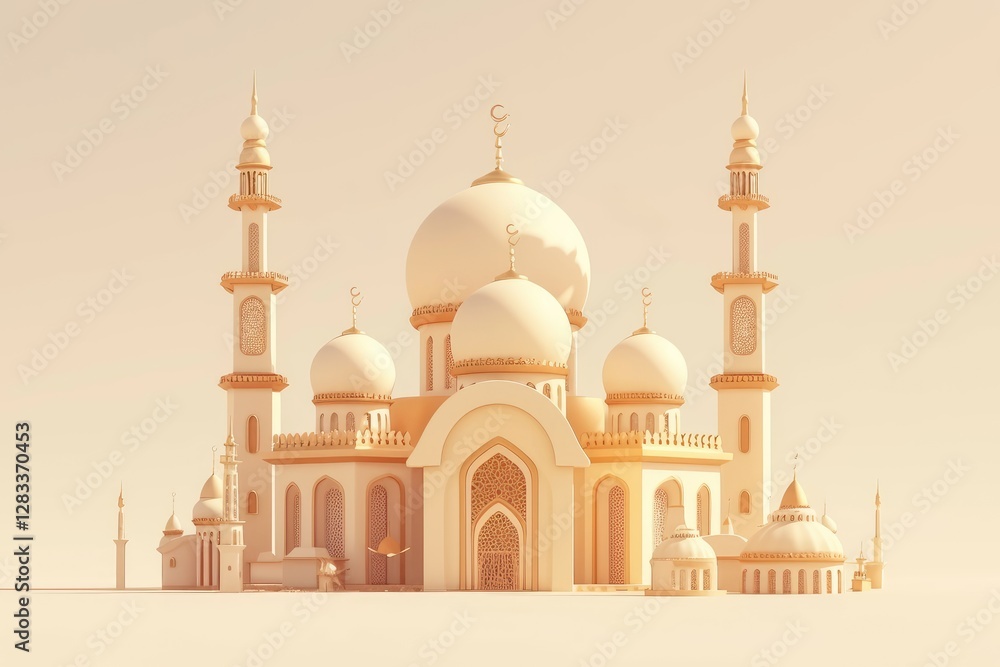 Obraz premium A Beautiful Mosque Depicted With Symmetry And Architectural Details