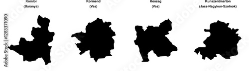 Komloi, Kormend, Koszeg, Kunszentmarton outline maps