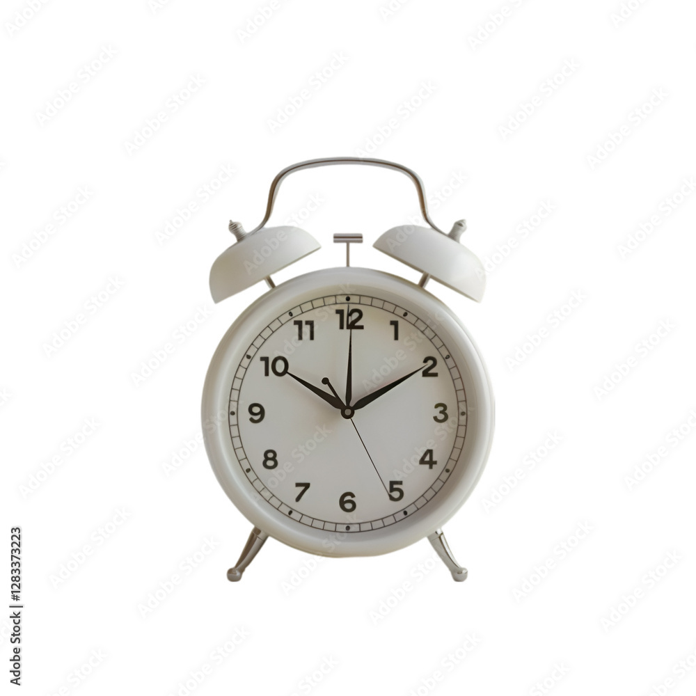 White alarm clock showing the time black background White alarm clock showing the time black background