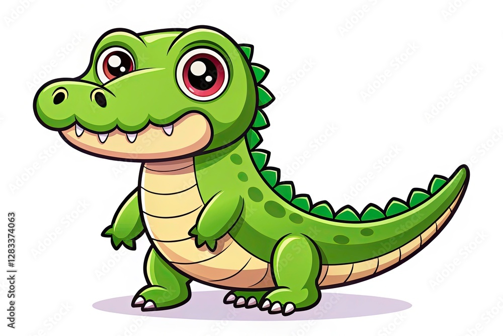 Kawaii crocodile: a charming, flat-design illustration against a white background. Kawaii crocodile: a charming, flat-design illustration against a white background.