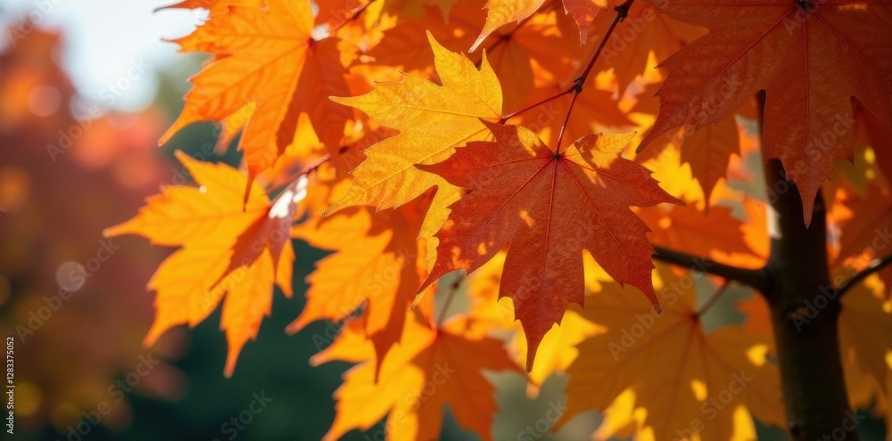 Fototapeta premium Dense cluster of autumn leaves on a deciduous tree, forest, nature, tree