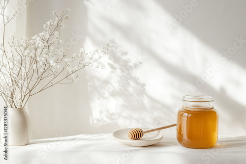 Obraz na płótnie A Post Featuring a Jar of Honey with a Variety of Natural Ingredients for Wellness w salonie