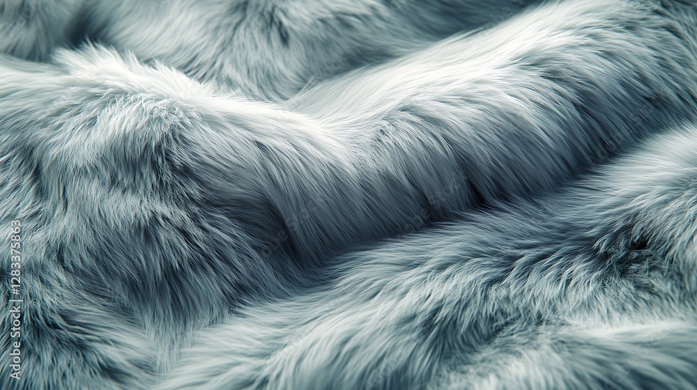 Fototapeta premium A macro close-up of fur transitioning from muted sage green to light gray, silky textures arranged in organic rippling folds, fine strands highlighted under soft, natural light, photorealistic detail,