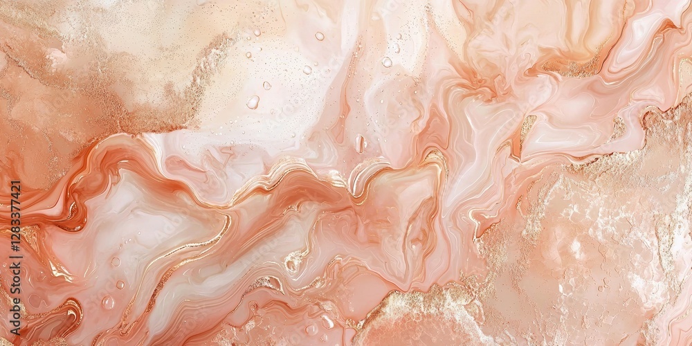 Fototapeta premium Abstract peach marble texture with fluid lines and shimmering gold accents