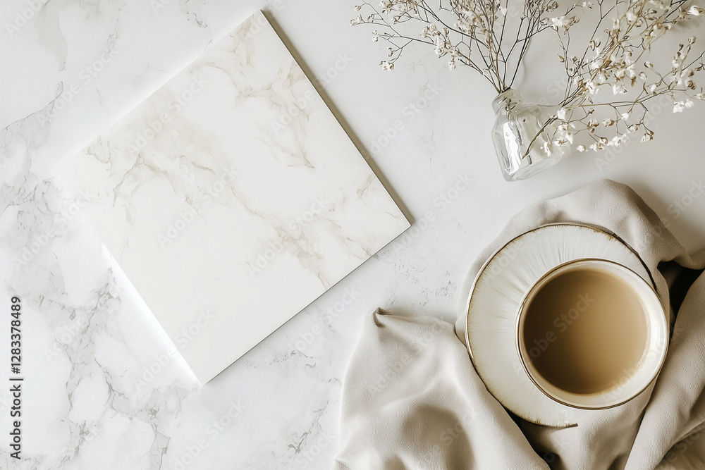 White Tabletop Mockup – Top-Down View in a Minimalist Style