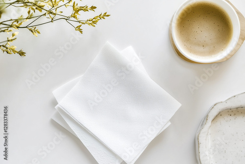 Obraz na płótnie White and Light Gold Empty Paper Cocktail Napkin – Elegant Table Setting w salonie