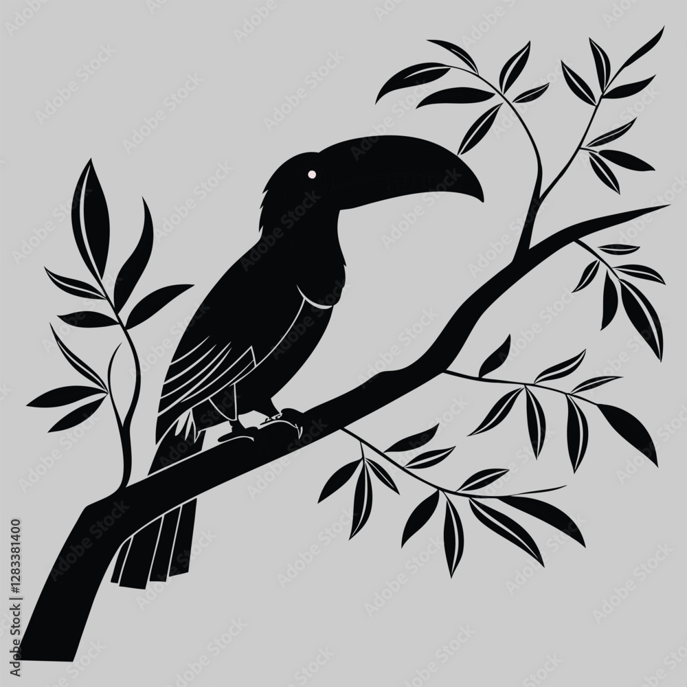 Obraz premium a toucan sitting on a branch silhouette vector design art and illustration