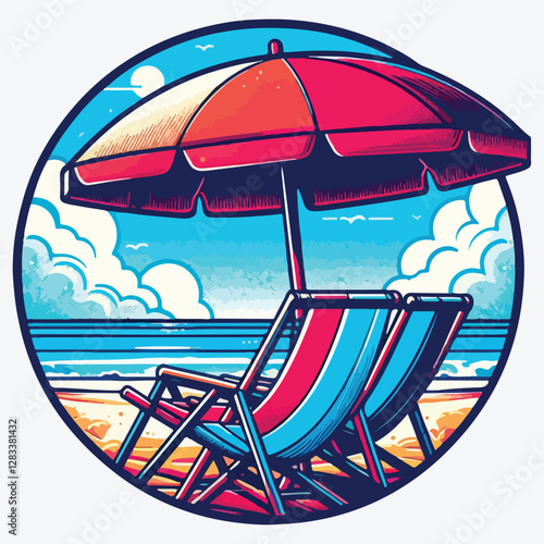BEACH CHAIRS UMBRELLA stock illustration
