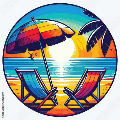 BEACH CHAIRS UMBRELLA stock illustration