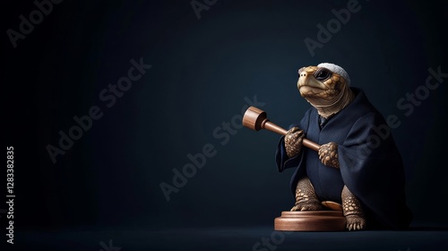 Turtle in Robes Holding Gavel as Symbol of Justice and Law