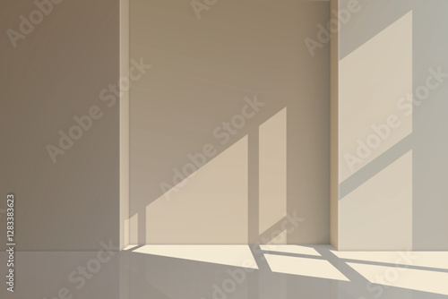 Minimalist Room with Geometric Sunlight Shadows