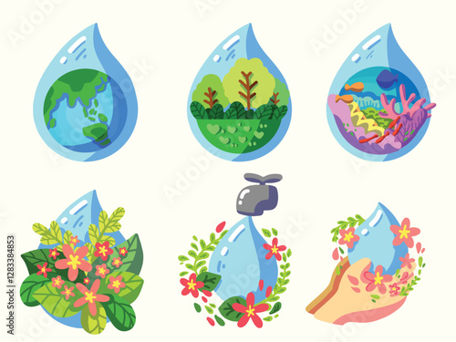 world water day sticker clipart vector flat illustration