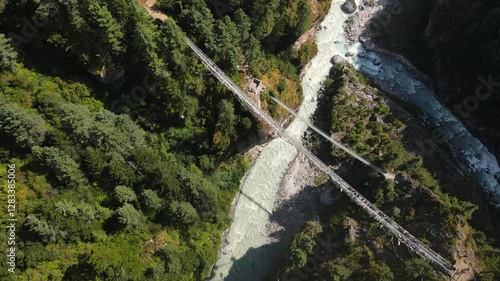 High-altitude bridge in a remote Nepalese valley