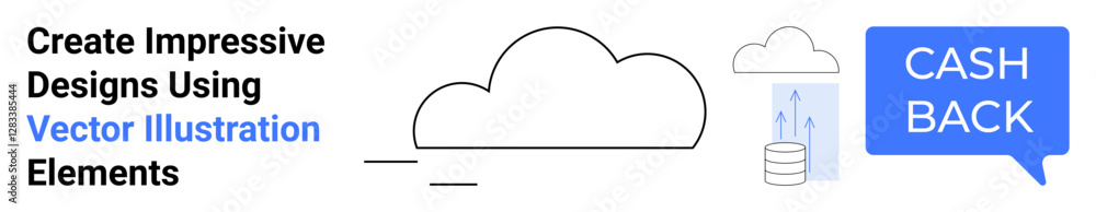 Cloud icon with cashback speech bubble and coin stack representing digital storage, savings, and rewards. Ideal for fintech apps, promotions, e-commerce, finance, technology, banking flat landing Cloud icon with cashback speech bubble and coin stack representing digital storage, savings, and rewards. Ideal for fintech apps, promotions, e-commerce, finance, technology, banking flat landing