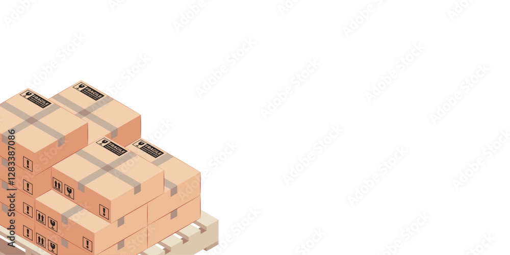 ISOMETRIC STACK OF BOXES ON WOODEN PALET LB