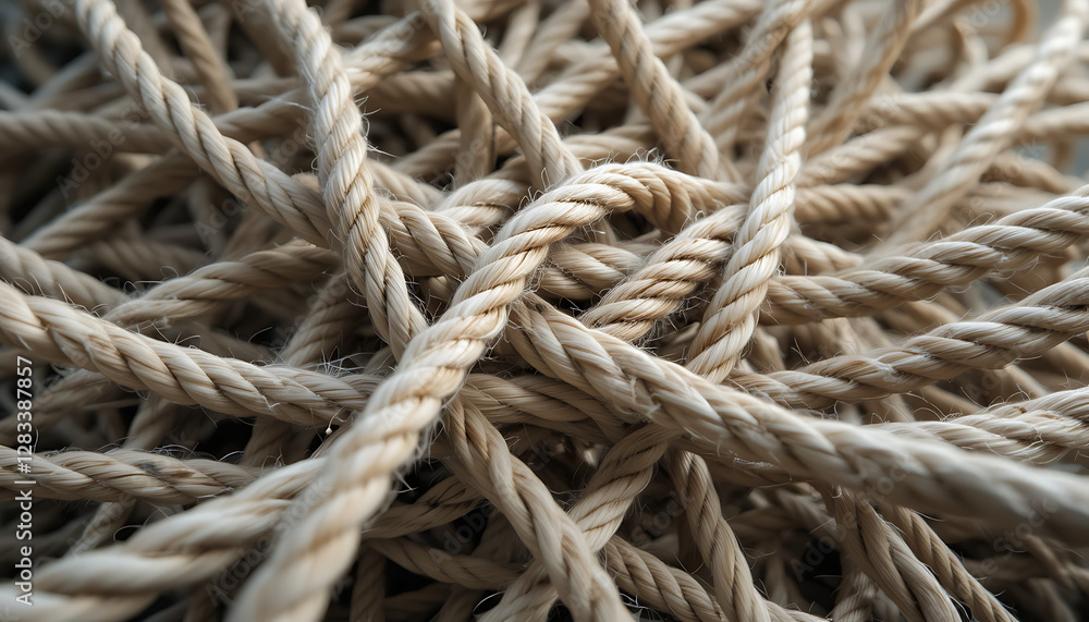 Rope Entangled in Teamwork, Ropes tangled together in a dynamic pattern Rope Entangled in Teamwork, Ropes tangled together in a dynamic pattern