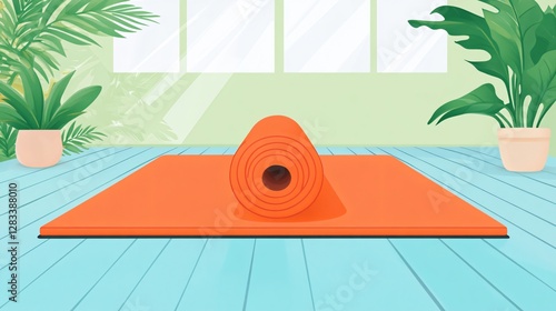 Rolled Up Yoga Mat Vector Illustration for Gym Fitness