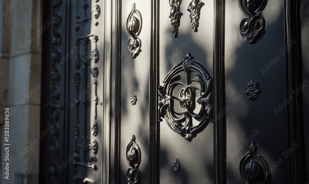 Elegant Large Iron Door with Matte Black Finish Offering a Sophisticated Entrance for Urban Architecture Elegant Large Iron Door with Matte Black Finish Offering a Sophisticated Entrance for Urban Architecture