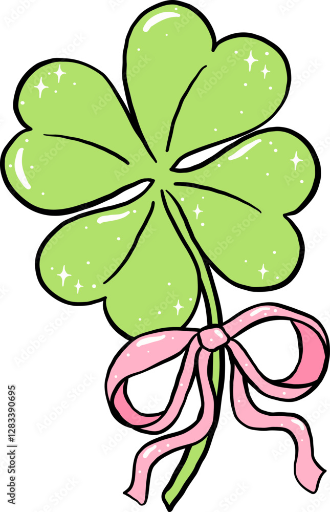 Coquette four Leaf Clover with pink ribbon bow Coquette four Leaf Clover with pink ribbon bow