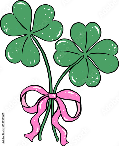 Coquette four Leaf Clover with pink bow St Patrick